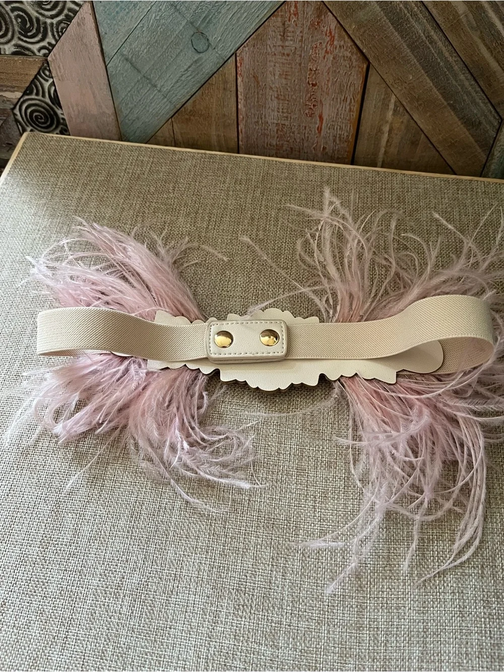 Embellished Pink Feather Waist Belt - Decorative Women's Accessory